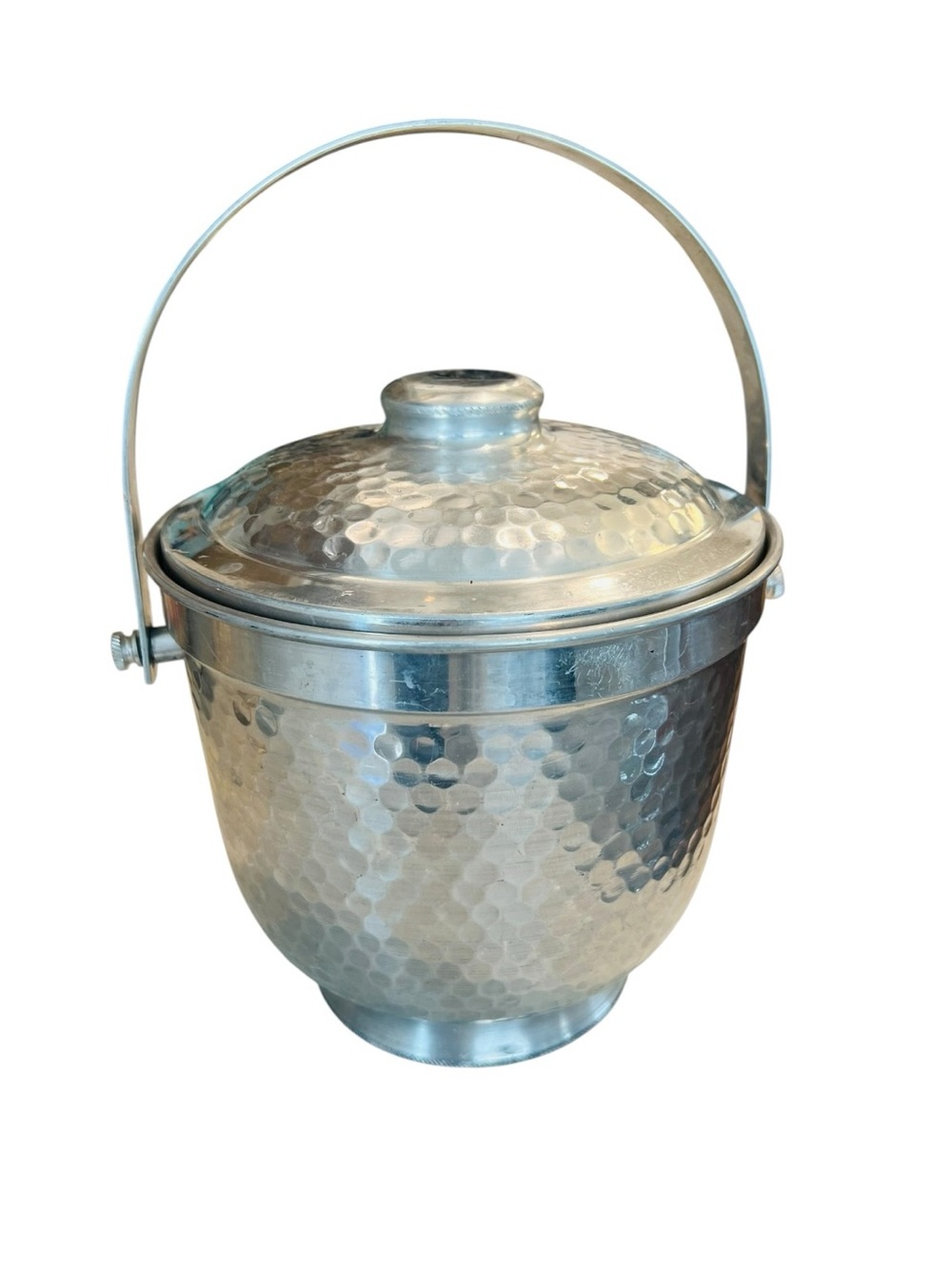 Vintage Ray B-507 Hammered Aluminum Ice Bucket MCM Italy Swing Handle Barware